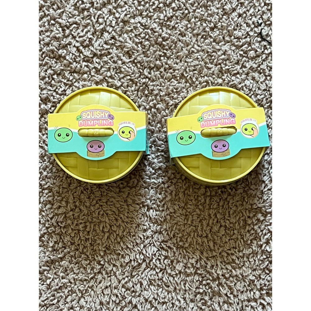 Set of 2 Squishy Dumpling Squeeze Fidget Toys in Yellow Steamer Case New